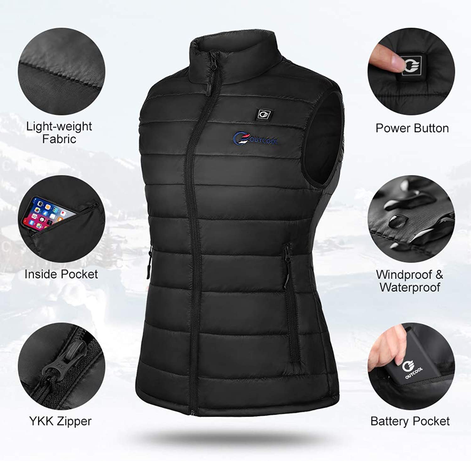 OUTCOOL Women’s Heated Vest Slim Fit Insulated Heating Vest (Type ...