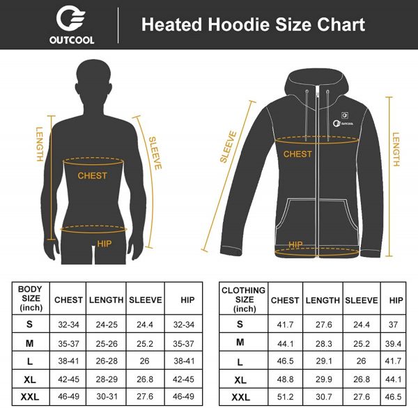 OUTCOOL Heated Hoodie Unisex Hooded Heated Sweatshirt (Type:WY1905 ...